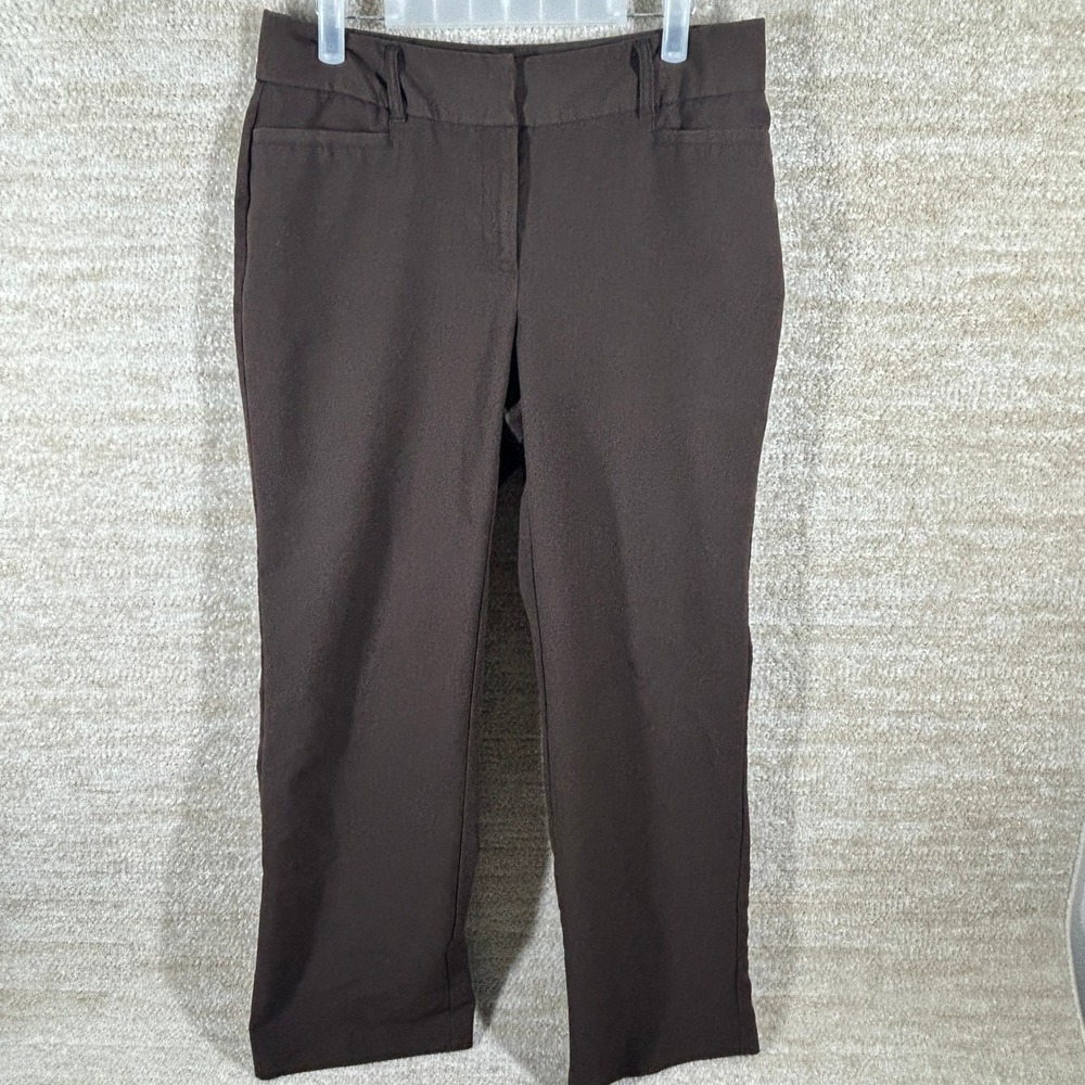Rafaella Studio Womens Dark Academia Petite Straight Leg Trousers Brown Size 4P